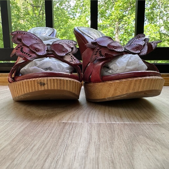 Jessica Simpson Red Leather Butterfly Sandal Wooden Platform Heels ~ 8B/38 - Picture 10 of 17